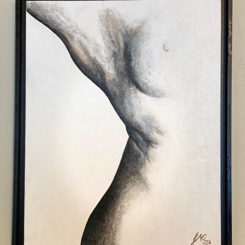 Nude original painting Body in shade singned, artist J Cruz acrylic hand painted - Picture 2 of 9